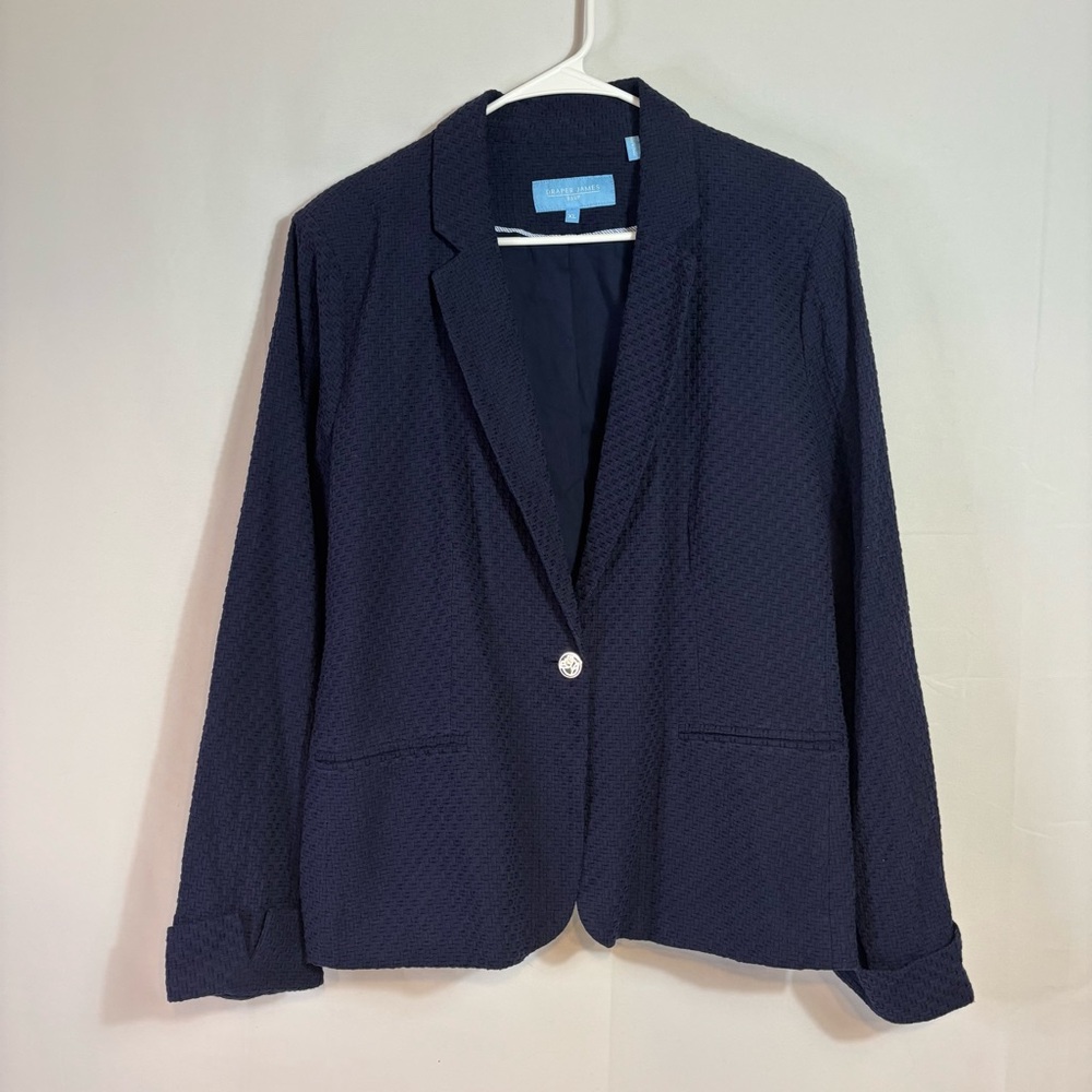 Draper James Textured Navy Single-Button Blazer
